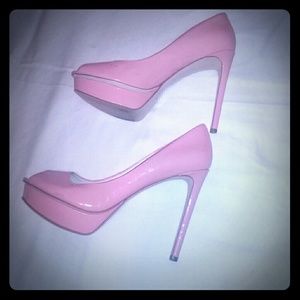 Nine West open toes pink high heels shoes